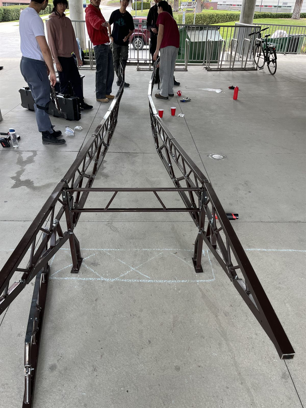 The bridge assembled outdoors