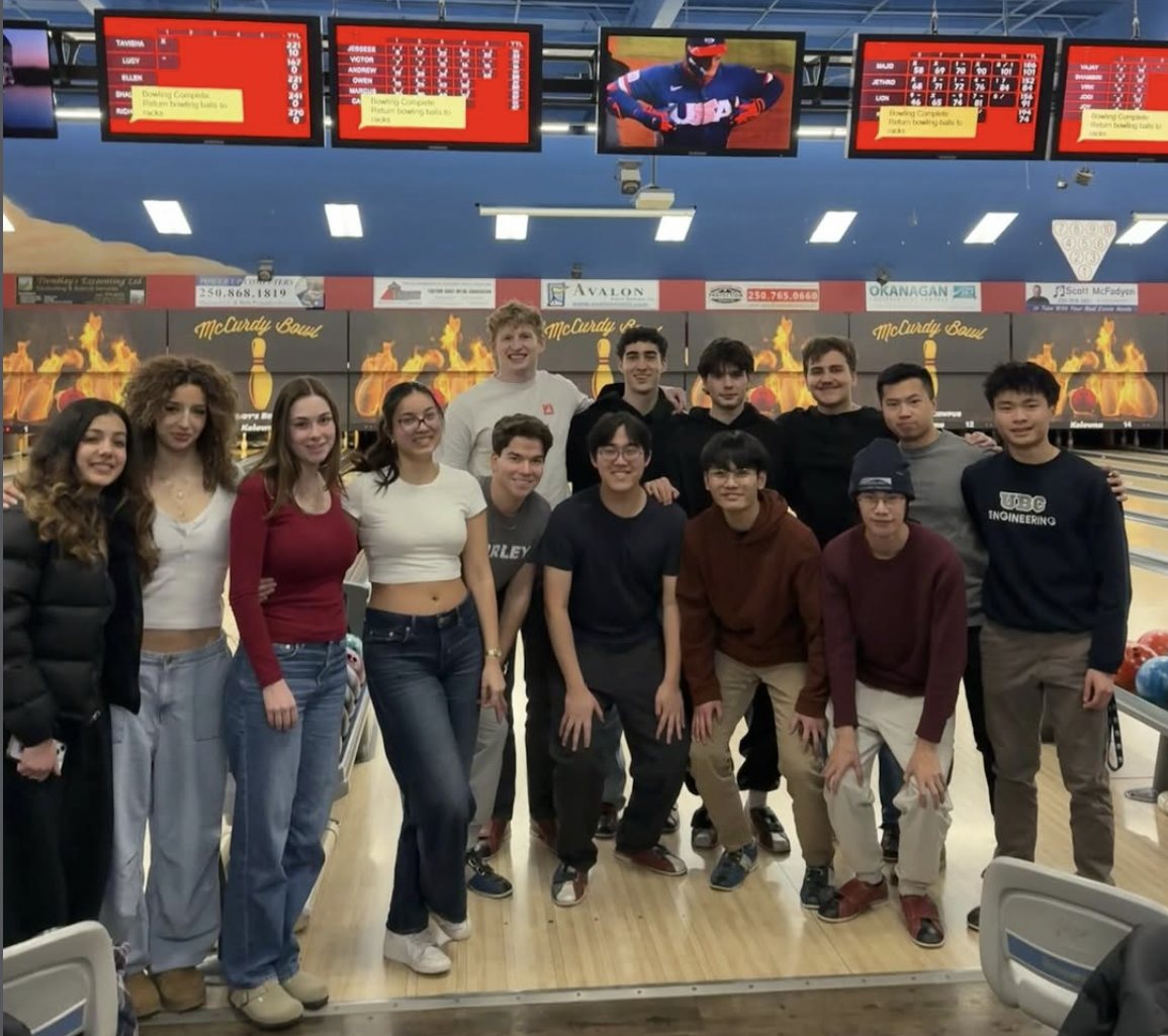 The UBCO Steel Bridge team at a bowling social