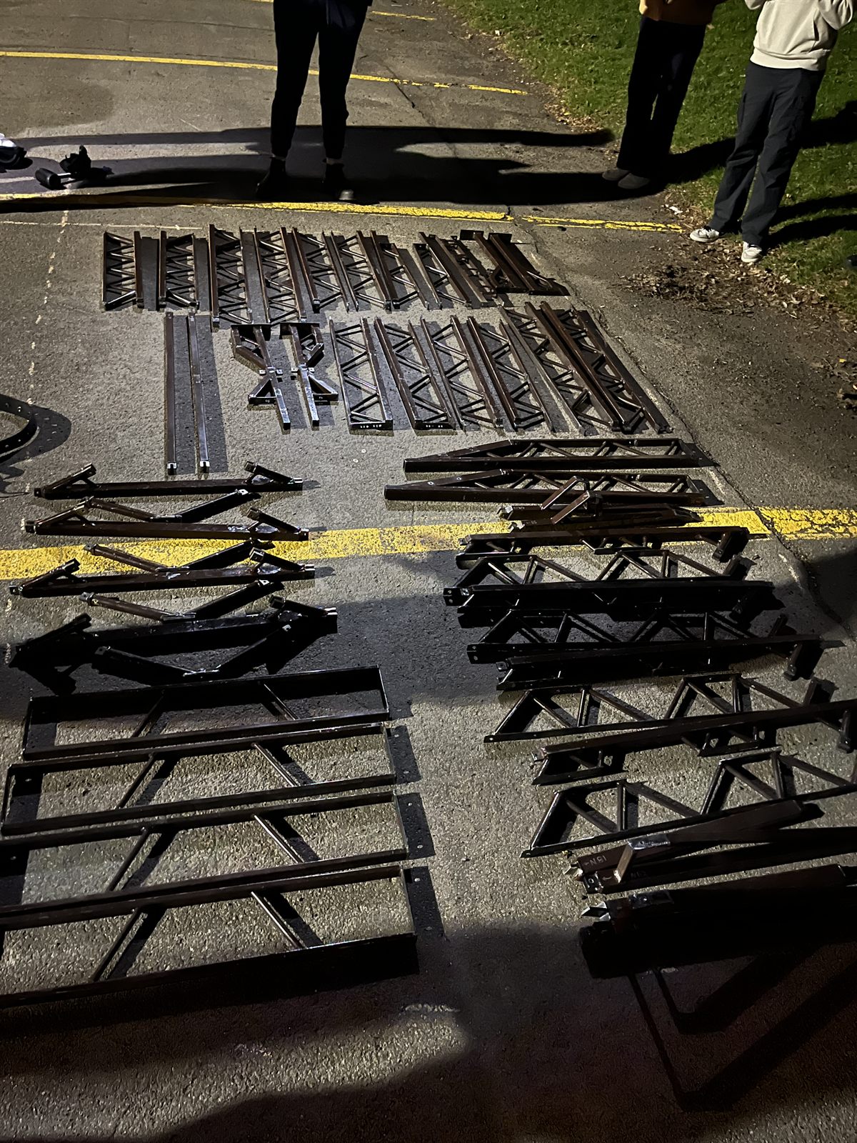 Fabricated bridge members laid out before assembly