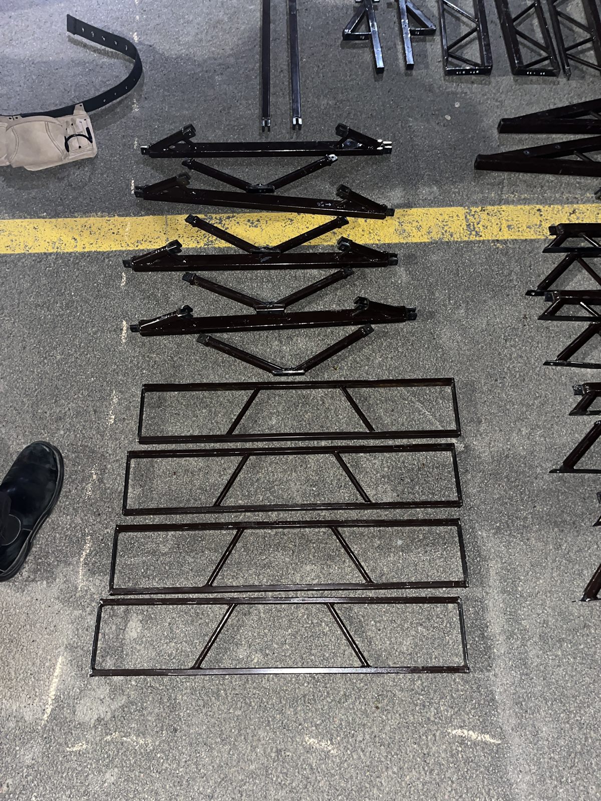 The bridge members laid out before assembly
